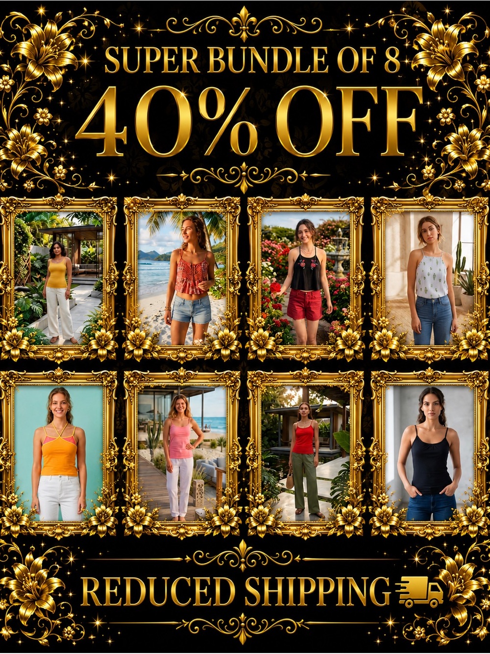 Bundle of 8, 40% OFF + Reduced Shipping! - Women’s Strap Tank Tops, Large